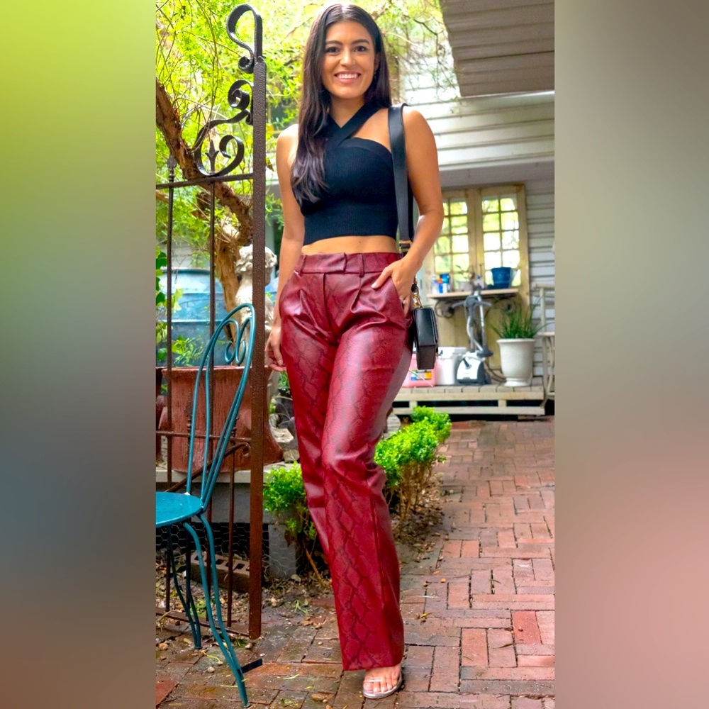Leather Snake Print Straight Leg Pants (Petite Large)